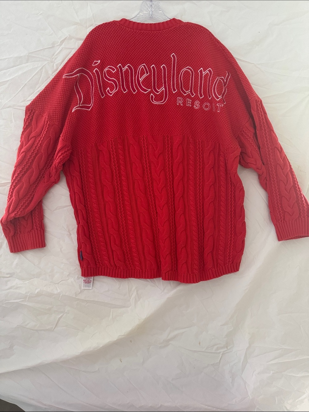 90’s Oversized Disney Red Cable-Knit Crewneck Spirit Jersey Embroidered Sweater - Picture 5 of 7